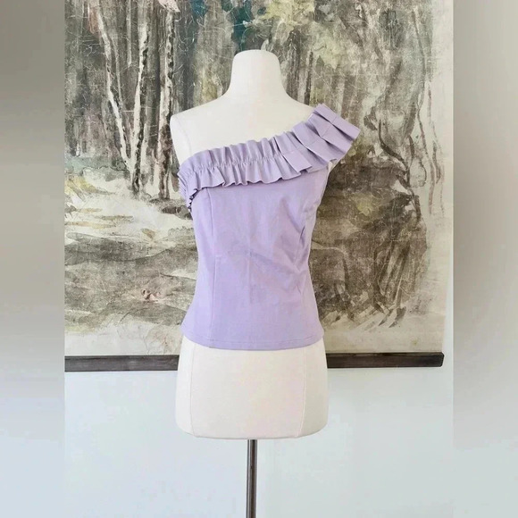 Anthropologie Sunday in Brooklyn One-Shoulder Ruffled Faux Leather Top Small - Picture 2 of 10
